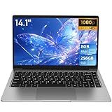Auusda 14.1'' FHD Laptop, Quad-Core, 8GB RAM, 256GB SSD, Win11 Pro, Mini HDMI, Dual-Band WiFi, Bluetooth, Webcam, Lightweight Notebook, Student & Business, 2-Year Warranty, Gray