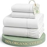 Lane Linen Full Size Sheets 100% Organic Cotton 4pc Percale Cooling - White.