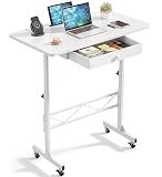 COMHOMA Small Standing Desk with Storage Drawer, Mobile Height Adjustable Rolling Sit Stand Desk with Lockable Wheels 4‑Level Portable Laptop Desk for Small Space Home Office Treadmill Workstation