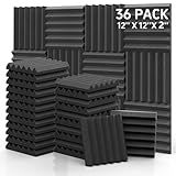Sound Proof Foam Panels - 12 x 12 x 2 Inches 36 Pack Wedges Acoustic Foam Panels Sound Proofing Padding for Walls and Ceiling High Density Foam Studio Foam (Black)