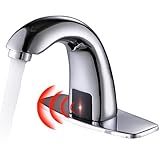 Charmingwater Touchless Bathroom Sink Faucet, Motion Automatic Sensor Faucet with Hole Cover Plate, Polished Chrome