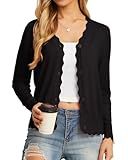 GRECERELLE Women's Long Sleeve V-Neck Button Down Cardigan Knit Shrugs Sweaters(Black, Medium)