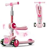 3 Wheel Scooter for Kids - Foldable & Unbreakable, 2-in-1 Kick Scooter with Music and Lights, Adjustable Height, Wide Deck, Flashing Wheel Lights, Easy for Beginner Toddlers Aged 3-8