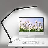 LED Desk Lamp with Clamp, Architect Desk Lamp with Dual Light and Adjustable Swing Arm, Clip-on Eye-Care 4 CCT Modes & 5 Brightness Levels Table Light Modern Computer Lighting for Home Office