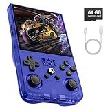 R36MAX Retro Gaming Console, 4.0 Inch Handheld Game Console with 64GB Classic Video Games Inchluded,Support 30+ Simulators,Hand Held Game Console for Christmas-Transparent Blue