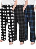 IHU 3 Pack Boys Pajama Pants Kids Micro Fleece Pj Bottoms Sleepwear Plaid Lounge Pant with Drawstring Pockets Boy Clothes Pockets Gray, Indigo, White Buffalo Plaid Set,12-14 Years