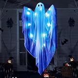 JOYIN Halloween Hanging Light up Ghost with Spooky Blue LED Light, 47” White Ghosts Halloween Hanging Decoration for Front Yard Patio Lawn Garden Party Decor Indoor Outdoor