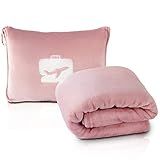 EverSnug Travel Blanket and Pillow - Ultra-Soft, Compact & Lightweight, 65x40 Inches, with Carry Case, Luggage Sleeve & Backpack Clip for Airplane Comfort (Light Pink)