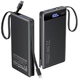 Power Bank with 2 Built-in Cables 10000mAh, 22.5W PD Slim Portable Charger USB C Battery Pack, Travel Essentials Fast Charging Powerbank Compatible with iPhone 17 16 15 Plus Pro Samsung iPad (1 Pack)