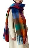 Wander Agio Winter Women Warm Scarf Long Shawl Large Scarves Cold Weather Thick Blanket Scarfs Colorful Plaid Caramel Green 7