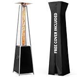 Pamapic Patio Heater with Cover, 48,000 BTU Pyramid Flame Outdoor Heater Quartz Glass Tube Propane