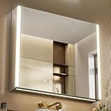 KWW LED Lighted Bathroom Medicine Cabinet with Sockets & USBs, Defogger, Dimmable, 3 Color Light Makeup Mirror, Easy to Install, Wall Mounted Cabinet (2 door-31 * 28)