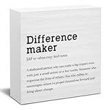 AOZHUO Difference Maker Definition Home Office Decor Wooden Box Sign, Motivational Farmhouse Decorative Positive Office Desk Accessories Wood Plaque Affirmations Wood Table Sign for TV Cabinet Shelf
