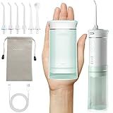 HANGSUN Water Flossers for Teeth, Cordless Compact Travel - Deep Plaque Removal, 30 Days Battery, 3+1 Modes (DIY 8 Levels), 6 Nozzles for Braces/Sensitive Gums, IPX7, 180ml Collapsible Tank, Green