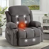 BOSMILLER Oversized Recliner Chair for Adults with Vibration Massage and Lumbar Heating Swivel Rocker Recliner with Cup Holder and USB Charge Port for Living Room