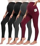 Siimcuzy 4 Pack Women’s Maternity Leggings with Pockets Over The Belly Pregnancy Workout Yoga Pants Activewear 2 Black 1 Heather Grey 1 Wine Medium
