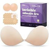 Invisible Strapless Sticky Bra Push up for Women, Ultra Adhesive Bra for Backless Dress, Cleavage Bra Lift Novelty Bras (C Cup, Light Beige)