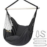 Y- STOP Hammock Chair Hanging Rope Swing Chair, Max 500 Lbs, 2 Seat Cushions Included, Removable Steel Spreader Bar with Anti-Slip Rings, Hardware kit-for Indoor Outdoor(Dark Grey)