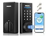Philips Built-in WiFi Smart Lock, Keyless Entry Door Lock with App, Touchscreen, Fingerprint Door Lock — Compatible with Alexa & Google, Splash-Proof Design, Includes 8 Batteries, Black