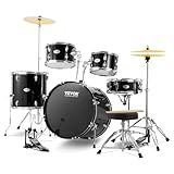 VEVOR Adult 5-Piece Drum Set, 22 Inches Complete Full Size Kit with Bass, Toms, Snare, Floor, Adjustable Throne, Stands, Cymbal, Hi-Hat Pedal and Drumsticks, Black