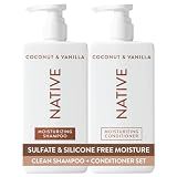Native Coconut & Vanilla Shampoo and Conditioner Contain Naturally Derived Ingredients | All Hair Types, Color & Treated, Fine to Dry Damaged, Sulfate & Dye Free - 2-Pack