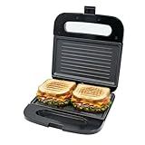 OVENTE Electric Panini Press Grill with Nonstick Plates, LED Indicator Lights, Thermostat Control, Cool Touch Handle, Compact Sandwich Maker Perfect for Cooking Breakfast, Snacks & More, Black GP0401B