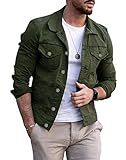 CHARTOU Men's Denim Jacket Casual Regular Fit Button Down Long Sleeve Jean Trucker Jacket (Medium, Army Green)