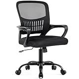DUMOS Home Office Chair - Ergonomic Mid Back Mesh Desk Chair with Lumbar Support & Rocking Mode, Height Adjustable, Fixed Armrest, for Conference, Computer, 360° Swivel, Adults, Black