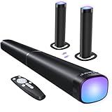 FHNFHN Sound Bar for Smart TV, 100W Sound Bar with 3 Dynamic RGB Lights,Bluetooth 5.3, ARC/Opt/AUX Connect, Dynamic Volume 3 Equalizer Modes,2 in 1 Detachable Soundbar for TV/PC/Gaming/Projectors