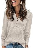 Womens Sweaters Fashion Tops 2025 Long Sleeve Pullover V Neck Sweatshirt Casual Loose Soft Trendy Cute Clothes Shirts Apricot
