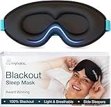 MyHalos® Sleep Mask – 3D Blackout Eye Mask for Women & Men, Side Sleepers, Zero Pressure Memory Foam Eyelash Friendly, Breathable,Award-Winning Sleep Aid for Travel (Black, 1 Count (Pack of 1)