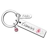 VIESUJI October Birthday Gifts for Women Christmas Gifts Birth Flower Keychains 12 Months Floral Key Rings Dainty October Birthstone Keychain for Mom Grandma Daughter Friends Coworkers