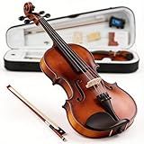 Fesley Violin Fiddle Full Set: 4/4 Matt Violin Kit for Beginners, Acoustic Violin with Hard Case, Solidwood Hand Made Starter Kit with Bow, Shoulder Rest, Tuner, Extra Strings