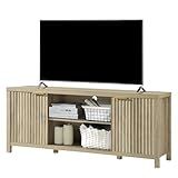 OAKHAM HOME Fluted TV Stands for Living Room, Heavy Duty Entertainment Center with Storage, Mid Century Modern Television Stands for 50/55/60/65 TV, Oxford Media TV Console (Medium,Sunwashed Ash Oak)