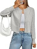LILLUSORY Cropped Lightweight Cardigan Sweaters for Women Crew Neck Summer Clothes Fashion Spring Outfits 2026 Grey S