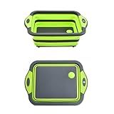 Camping Collapsible Cutting Board Dish Basin BBQ Prep Tub Camp Sink Dish Washing Station Multifunctional Storage Basket(Grey green)