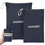 Travel Laundry Bag (2 Pcs - Large + Small) - Foldable Waterproof Washable Wet Dry Bag for Gym, Swimming, Yoga, and Workout Perfect for Dirty Clothes, Bathing Suits, Travel Accessories - Navy Blue