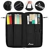 Donner Drumsticks Bag Holder Thickened Large Capacity Drum Sticks Bag Hangable Portable for Drumsticks Brushes Mallets Up to 12 Pairs, Black