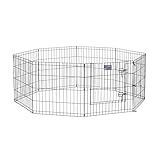 MidWest Homes for Pets Folding Metal Puppy/Dog Exercise Pen, Indoor/Outdoor Playpen with Secure Door, Provides 16 Sq Feet of Play Space, 24-Inches Tall, Black E-Coated