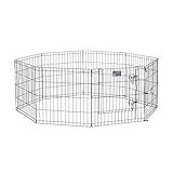 MidWest Homes for Pets Folding Metal Puppy / Dog Exercise Pen, Indoor/Outdoor Playpen with Secure Door, Provides 16 Sq Feet of Play Space, 24-Inches Tall, Black E-Coated