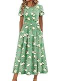 Zeagoo Summer Dress Casual Loose Bohemian Floral Dress A Line Flowy Long Maxi Dress with Pocket Green Floral L