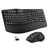 Wireless Keyboard and Mouse Combo, 2.4G Ergonomic Wave Keys(Black)