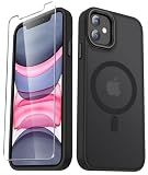 YENAPOON for iPhone 12 Pro/iPhone 12 Case, Matte Magnetic Case, Black | Fit for Magsafe, Screen Protector Included, Matte Translucent Frosted Slim Shockproof Protective Phone Cover