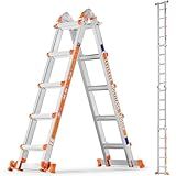 LEVELEVE A Frame 5 Step Ladder, 17FT Extension Ladder with Stabilizer Bar & Wheels,330 lbs Security Load Multi Position Ladder for Stairs Home Indoor Outdoor Roof