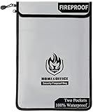 Upgraded Two Pockets Fireproof Document Bag (2000℉), andyer 15”x 11”Waterproof Fireproof Money Bag for Cash with Zipper, Important Document Storage Organizer for Valuables, Legal Documents Safe