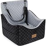 JOEJOY Elevated Dog Car Seat for Small/Medium Dogs up to 35 lbs, Memory Foam Booster Seat with Detachable Washable Cover, Travel-Safe Car Bed with Safety Belts & Storage Pockets, Grey
