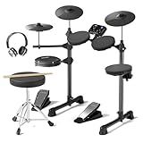 AODSK Electric Drum Set for Beginner with 150 Sounds,4 Quiet Drum Pads,2 Pedal,Throne,Sticks,Electronic Drum with Headphone,AED-400