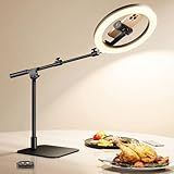 Ring Light with Stand for Desk,Adjustable Overhead Phone Mount with 10" Ring Light Tripod for iPhone,Phone Tripod with Light and Remote Phones Holder for Video Recording,Live Stream,Cooking Video