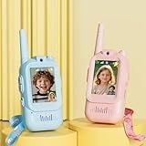 Walkie Talkie for Kids with Video: 2 Pack Rechargeable Toddler Toys with HD Camera & Voice Changer, Long Range Gift Toys for Boy & Girl Age 3-8 for Outdoor Play, Camping (Pink-Blue)