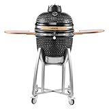 VEVOR Charcoal Smoker and Grill, 18" Kamado Charcoal BBQ Smoker, Movable Ceramic Barbecue Grill with 4 Wheels (2 Lockable), Built-in Thermometer, Air Vents & Side Shelf for Outdoor Patio Yard Cooking